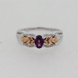 Enchanted Disney Sterling/10K Diamond Rhodolite Garnet Anna Wheat Ring Size 7
